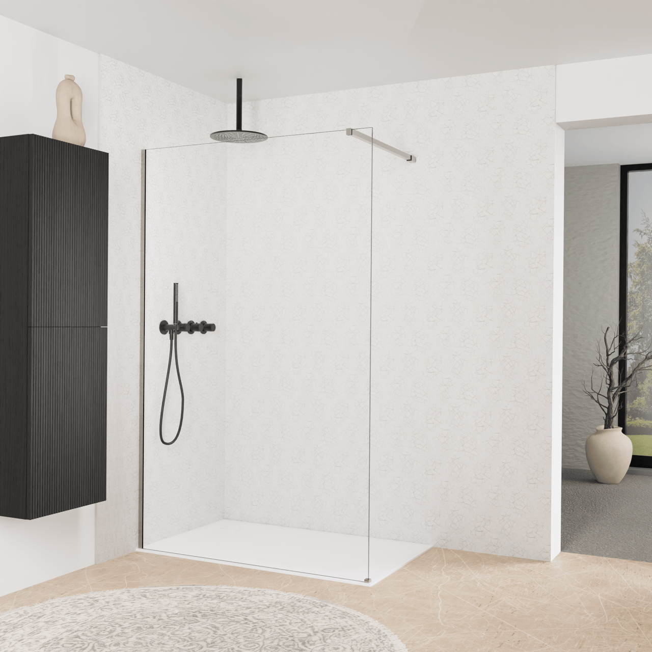 Balmani Modular douche à l'italienne: 130 x 200 cm, Verre transparent, avec coating, Profil Brushed Inox