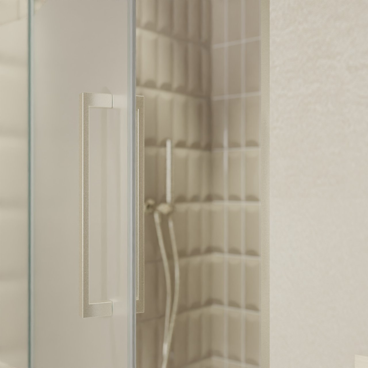 Balmani Senses Design douche draaideur links 100 cm x 210 cm Helder glas met matte strook, Brushed CoolMetal profielen