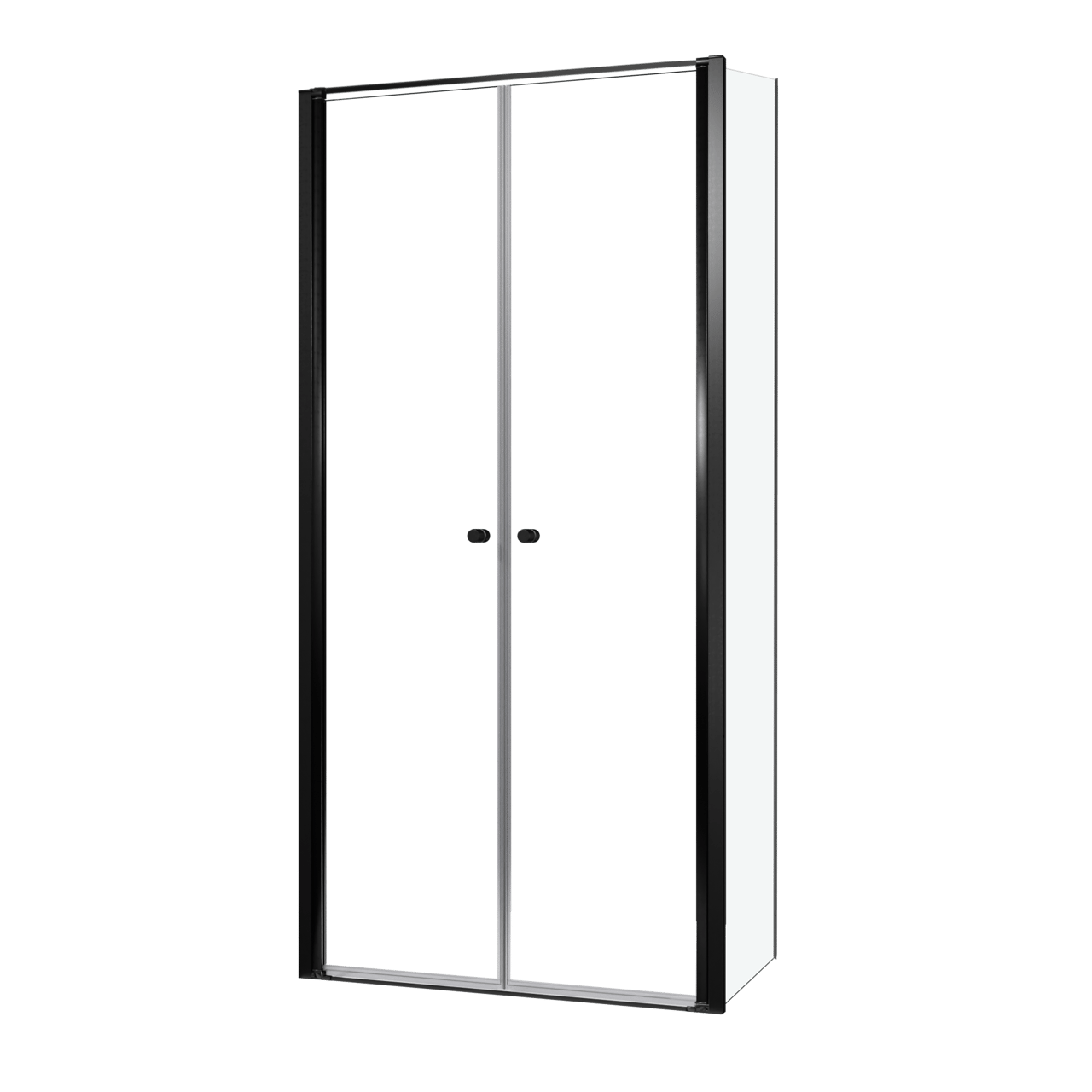 Luca Varess Kuresa coin-douche porte battante avec paroi latérale fixe 100 x 80 x 200 cm verre transparent et profil noir mat