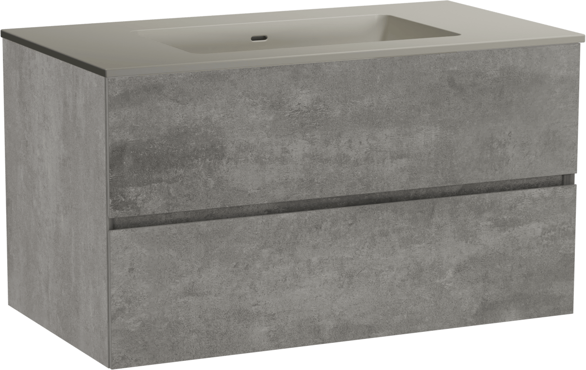 Storke Edge zwevend badmeubel 95 x 52 cm beton donkergrijs met Diva enkele wastafel in top solid zijdegrijs