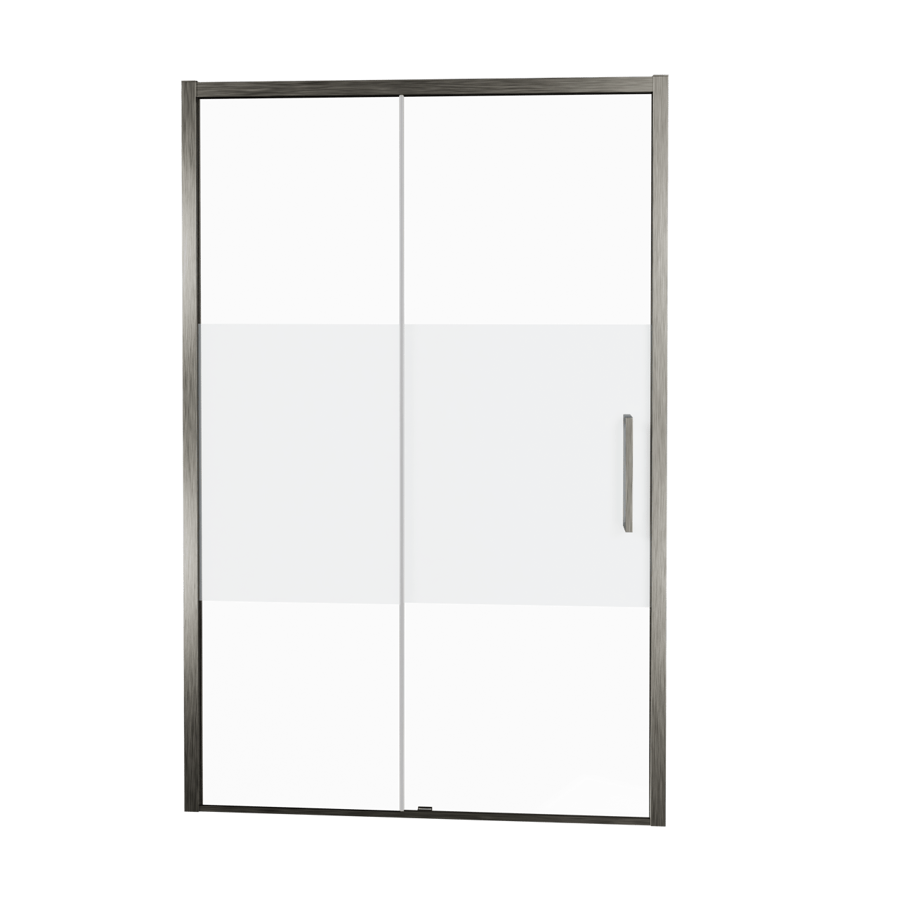 Balmani Senses Design Dusche Schiebetür, Links, 120 cm x 210 cm, Klarglas mit mattiertem Streifen, Profil Brushed GunMetal