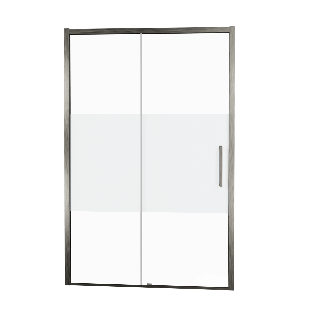 Balmani Senses Design porte coulissante à gauche 160 cm x 210 cm verre transparent avec bande matte, Profil Brushed GunMetal