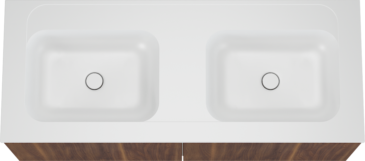 Balmani Sfera meuble salle de bains suspendu 135 x 55 cm noyer américain avec Tablo Strada double vasque en marbre composite blanc mat