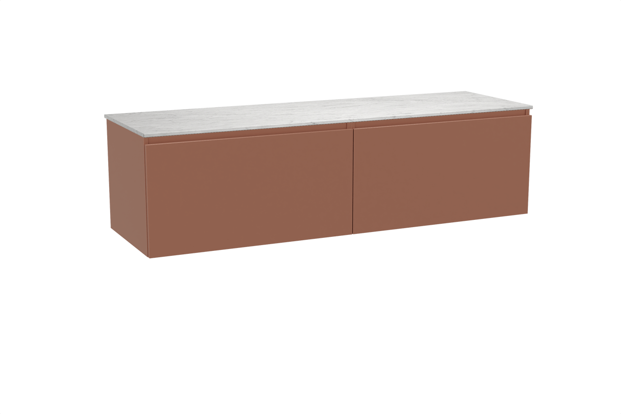 Balmani Sfera hängendes Möbelstück Set: 180 x 55 cm, Cotto, mit Stretto Einzel- oder Doppel Waschtischplatte, Marmor Carrara