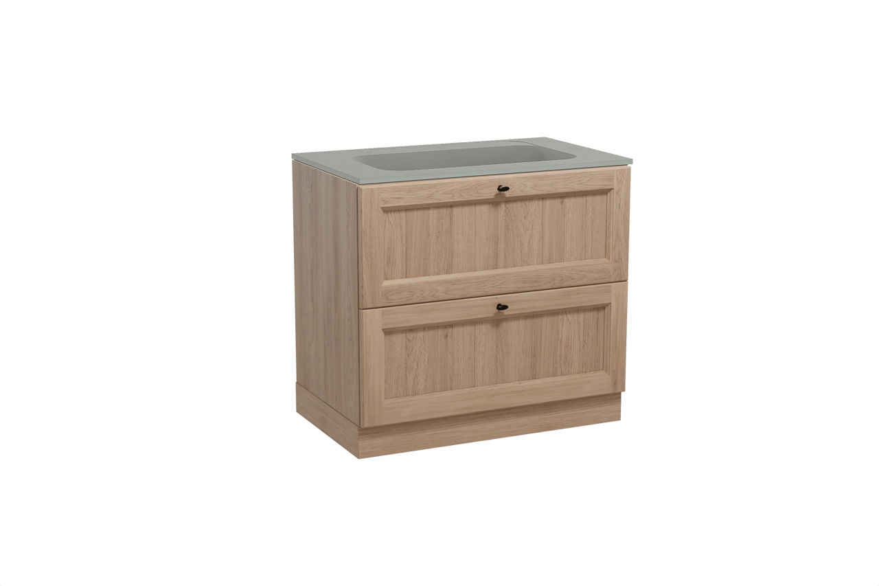 Balmani Lemon staand badmeubel 90 x 55 cm verweerd eiken met Tablo Strada enkele wastafel in composietmarmer zijdegrijs