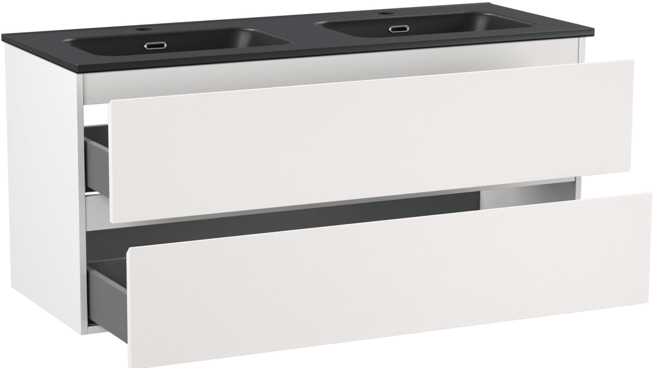 Linie Lado meuble salle de bains suspendu 120 x 46 cm blanc mat avec Baro double vasque en porcelaine noir mat