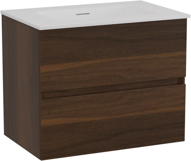 Storke Edge hängendes Möbelstück Set: 60 x 40 cm, Nussbaum, mit Mata Einzelwaschtisch, Solid Surface Weiß matt