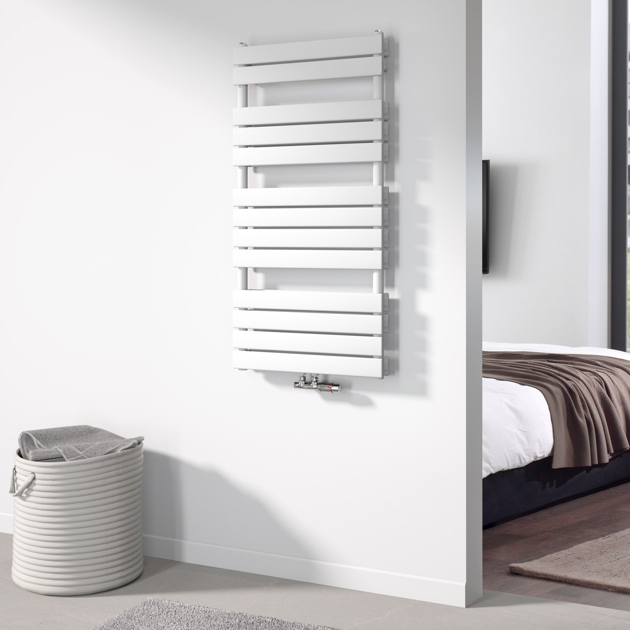 Vipera Vulcan dubbele handdoekradiator 60 x 123 cm elektrische verwarming mat wit zij- en middenaansluiting 1.256W, weerstand inbegrepen