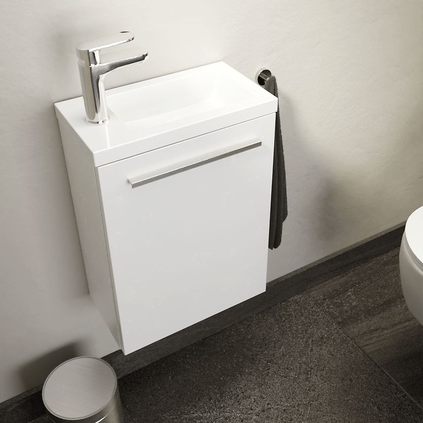 SanyOne Roxy meuble wc suspendu 40 x 22 cm blanc avec Roxy lavabo en marbre composite brillant
