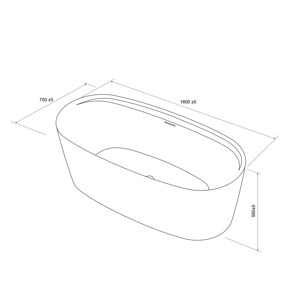 Luca Varess Sutilo ovale baignoire îlot 160 x 75 cm acrylique blanc mat avec tablette intégrée