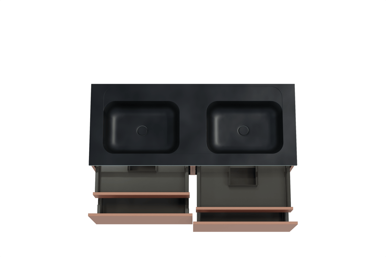 Balmani Sfera meuble salle de bains suspendu 135 x 55 cm cotto avec Tablo Strada double vasque en marbre composite noir mat