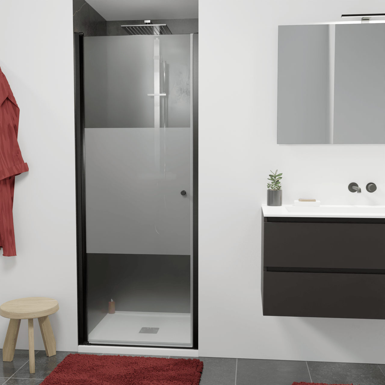 Luca Varess Kuresa porte pivotante 80 x 200 cm verre transparent avec bande matte profil noir mat