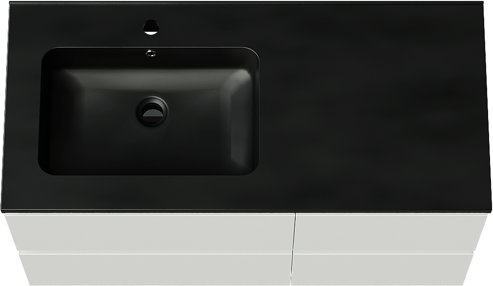 Linie Lado zwevend badkamermeubel 100 x 46 cm glanzend wit met Vano asymmetrisch linkse wastafel in composietmarmer mat zwart