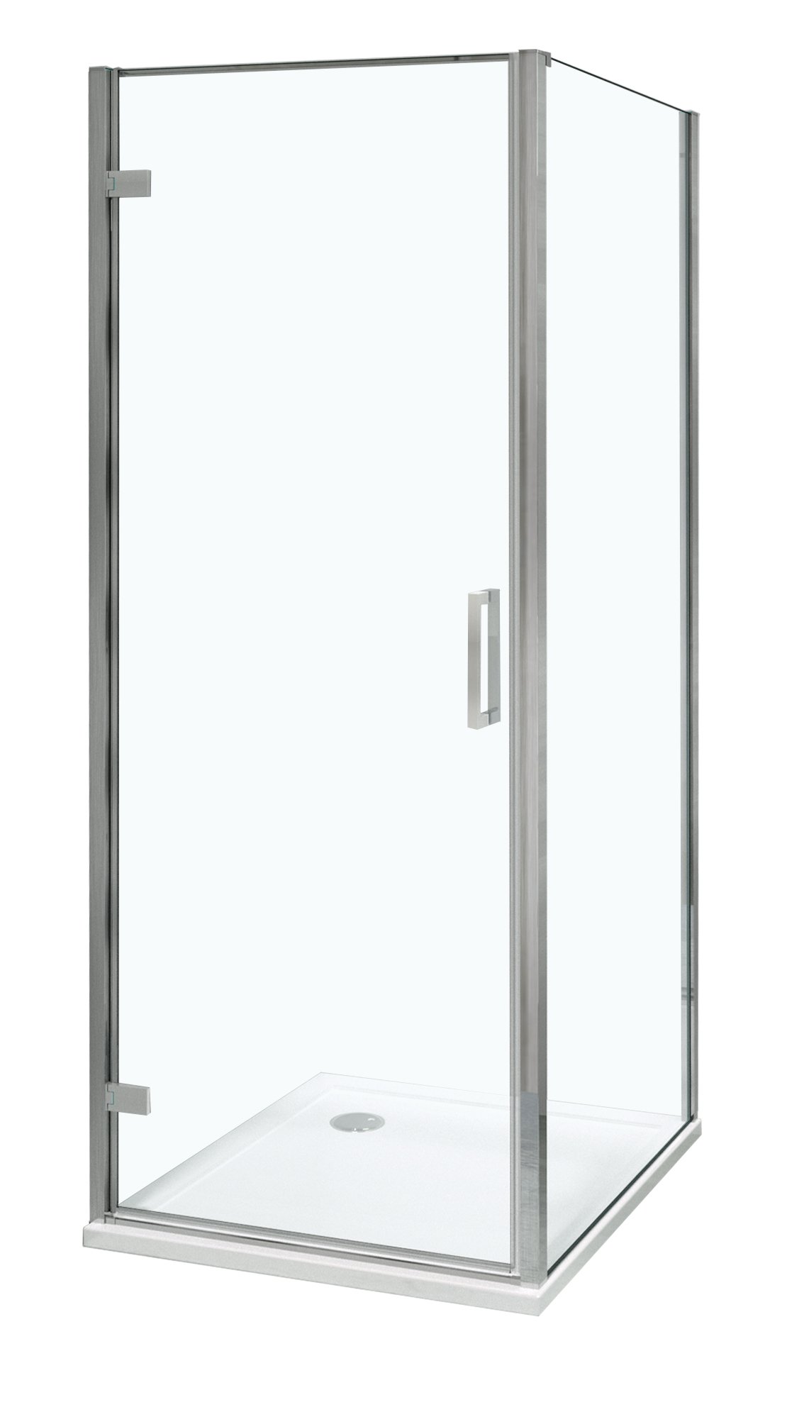 Luca Varess Nona paroi d'angle avec porte pivotante avec panneau latéral fixe 90 x 90 cm verre transparent profil chrome brillant