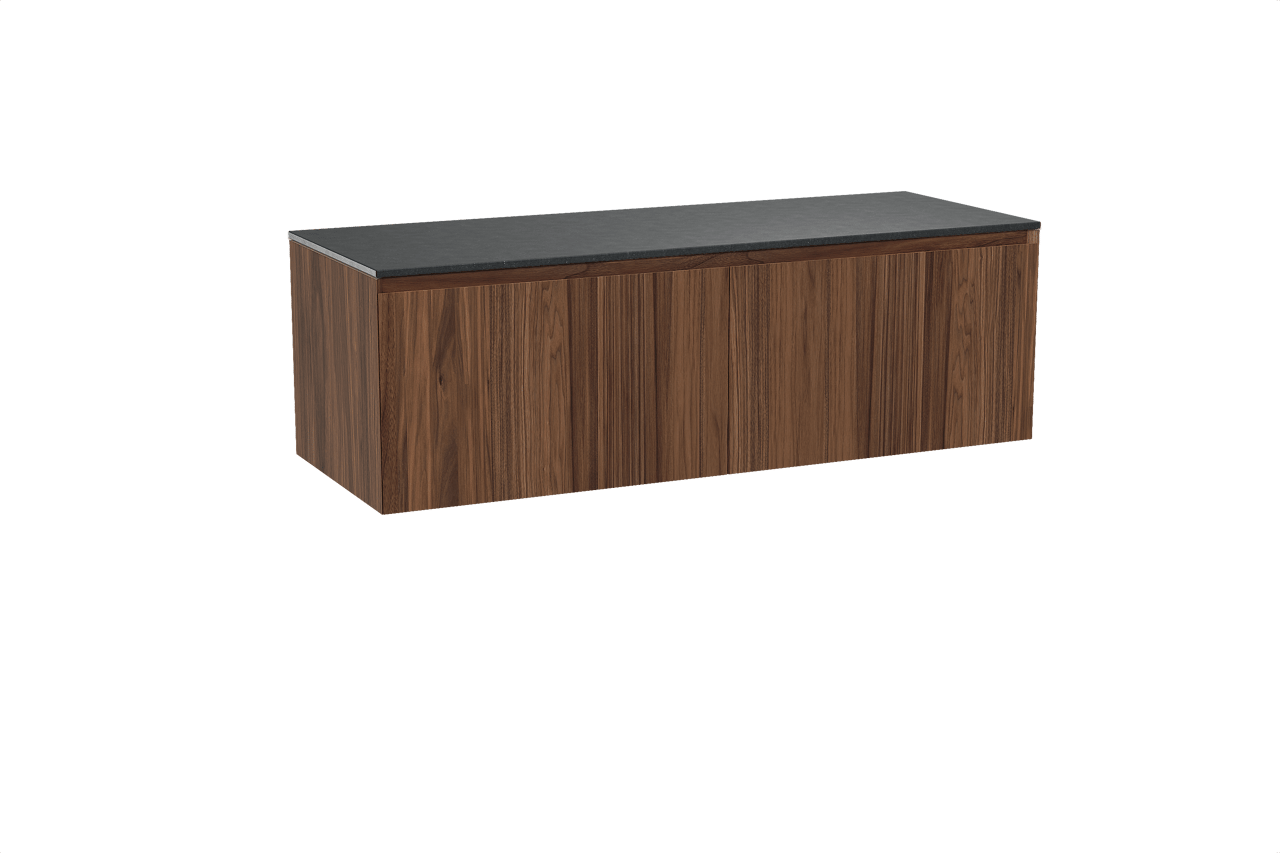 Balmani Idra zwevend badkamermeubel 150 x 55 cm notelaar met Stretto enkel of dubbel tablet in graniet zwart