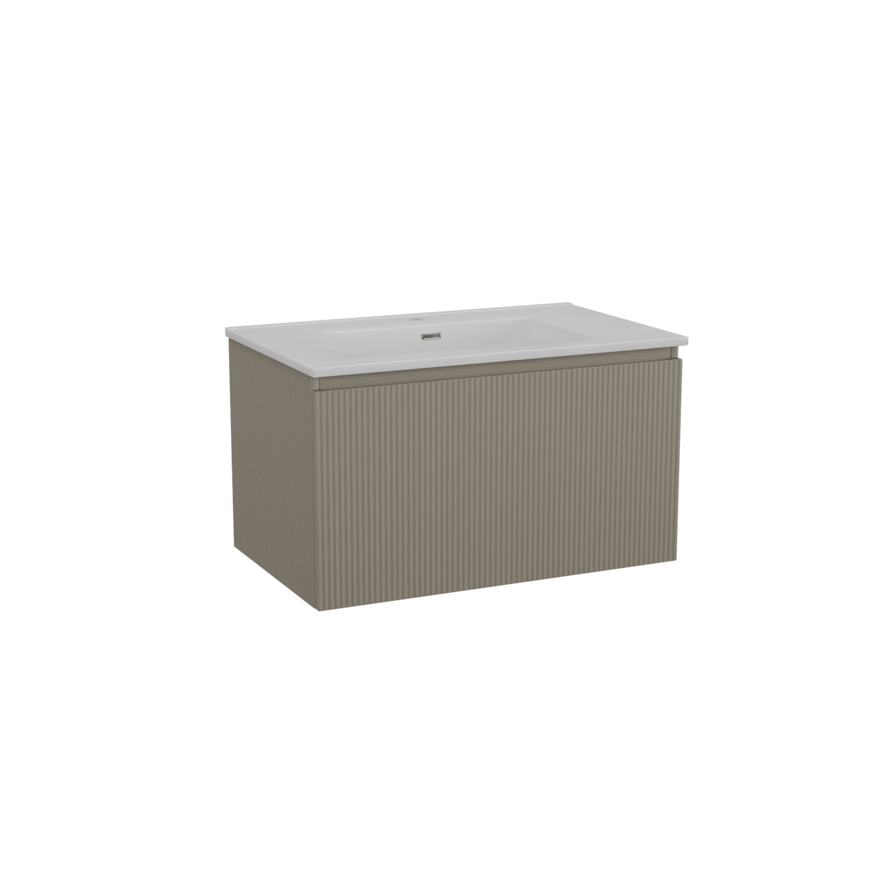 Storke Ribs zwevend badkamermeubel 85 x 52 cm zijdegrijs met Kera enkele wastafel in porselein mat wit