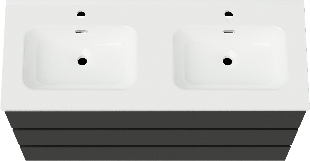 Linie Lado freistehendes Möbelstück Set: 120 x 46 cm, Schwarz matt, mit Baro Doppelwaschtisch, Porzellan Weiß glänzend
