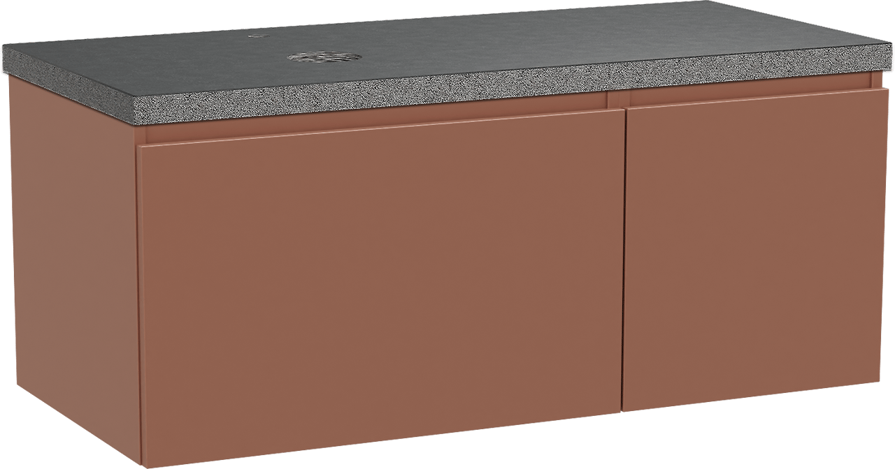 Balmani Sfera hängendes Möbelstück Set: 120 x 55 cm, Cotto, mit Rock Waschtisch links, Schwarzes Granit