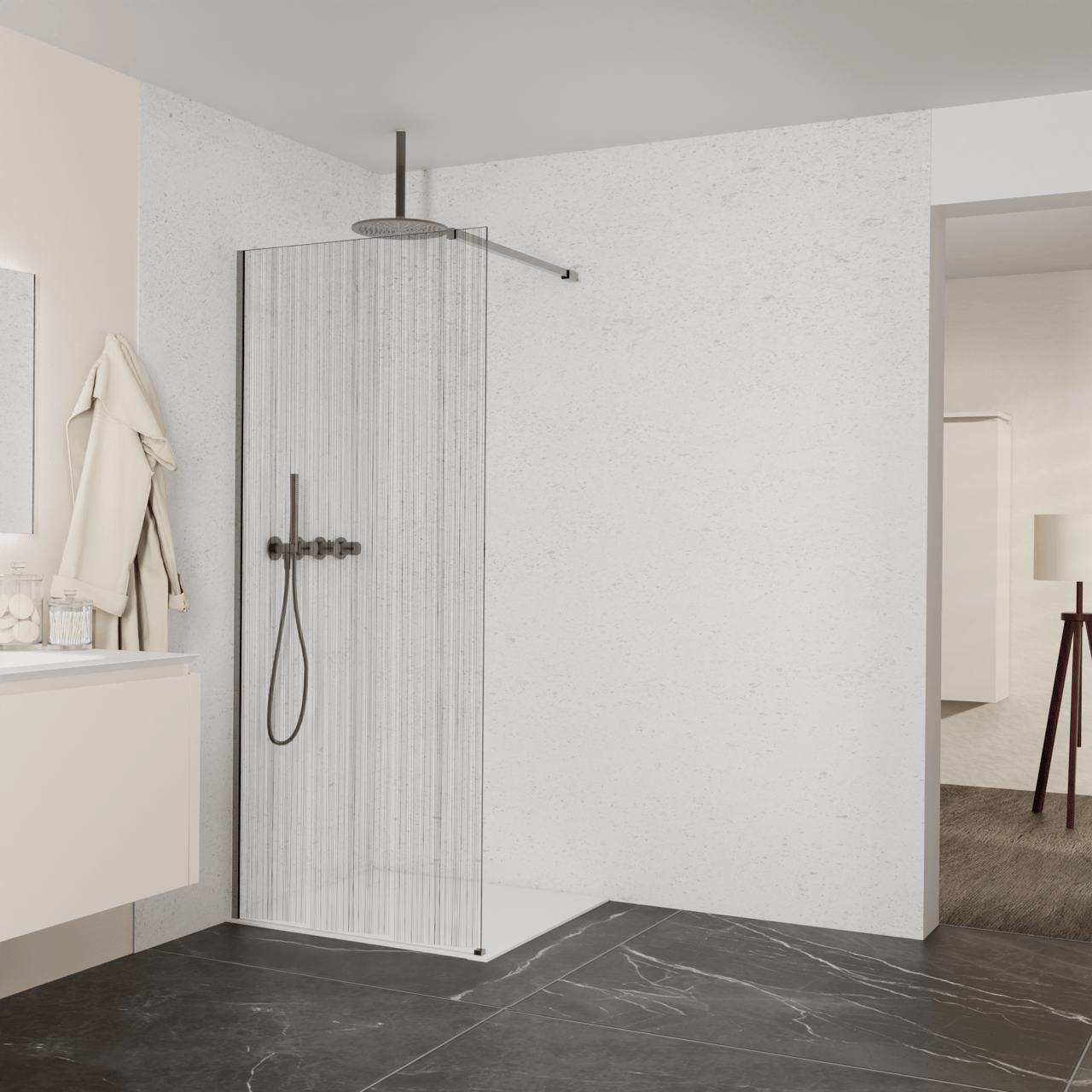 Balmani Modular douche à l'italienne: 90 x 200 cm, Mikado, avec coating, Profil Brushed GunMetal
