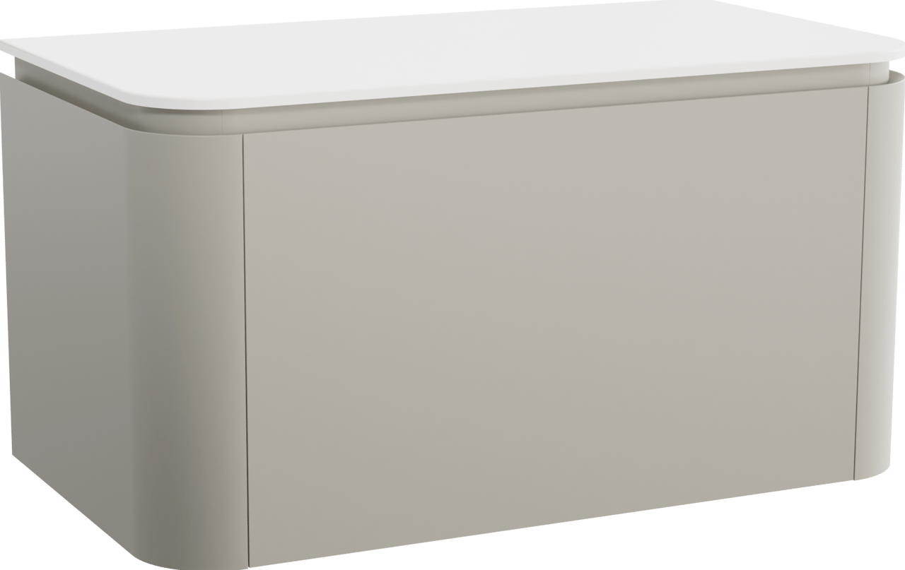 Balmani Moon meuble salle de bains suspendu 100 x 55 cm soie grise avec Moon tablette simple en solid surface blanc mat