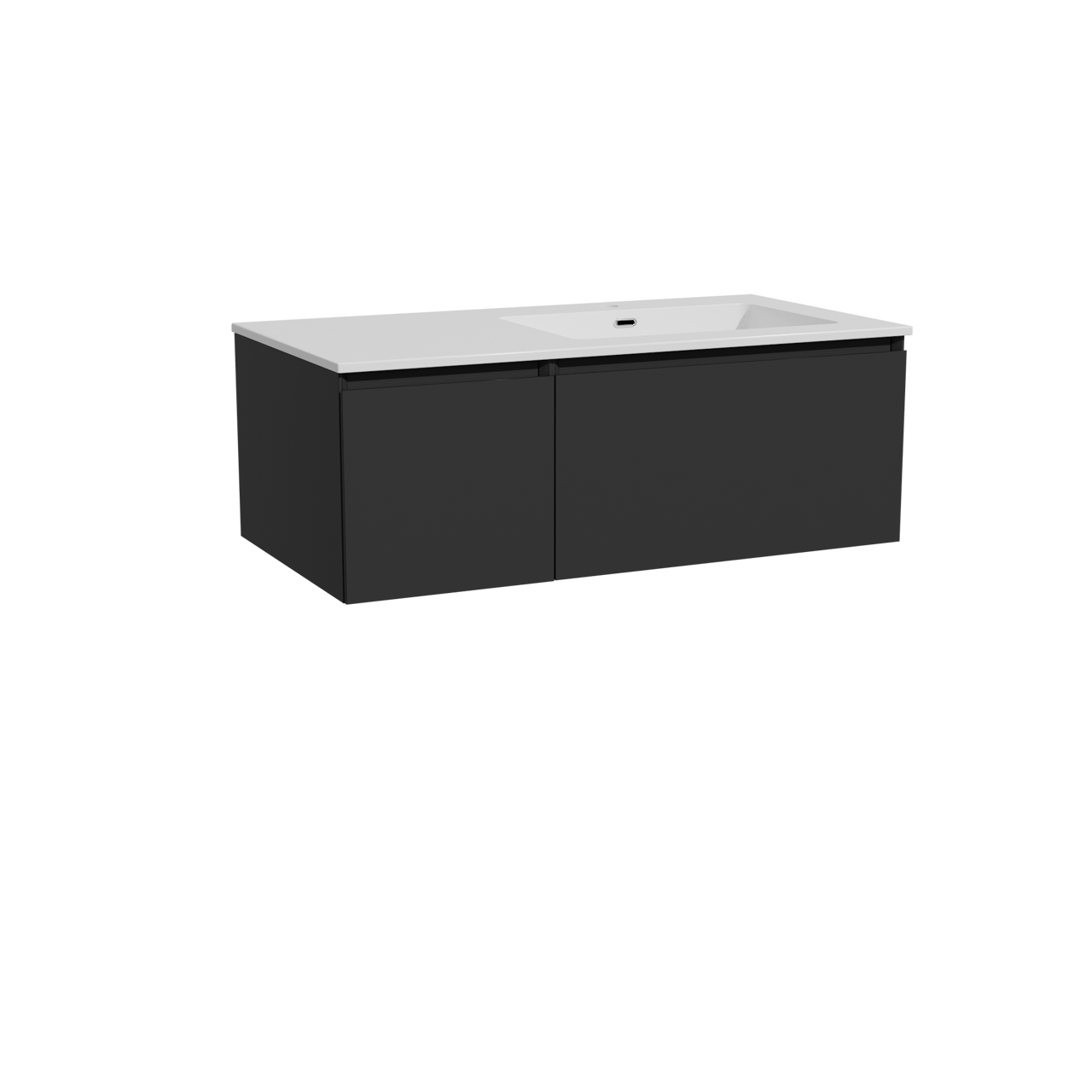 Storke Edge hängendes Möbelstück Set: 100 x 52 cm, Schwarz matt, mit Diva Waschtisch rechts, Marmorkomposit Weiß glänzend