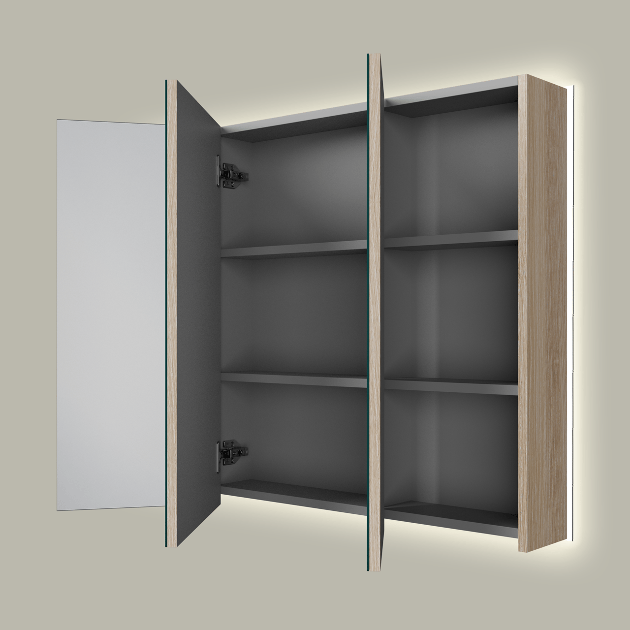 Linie Montro armoire de toilette lumineuse 100 x 75 cm chêne clair