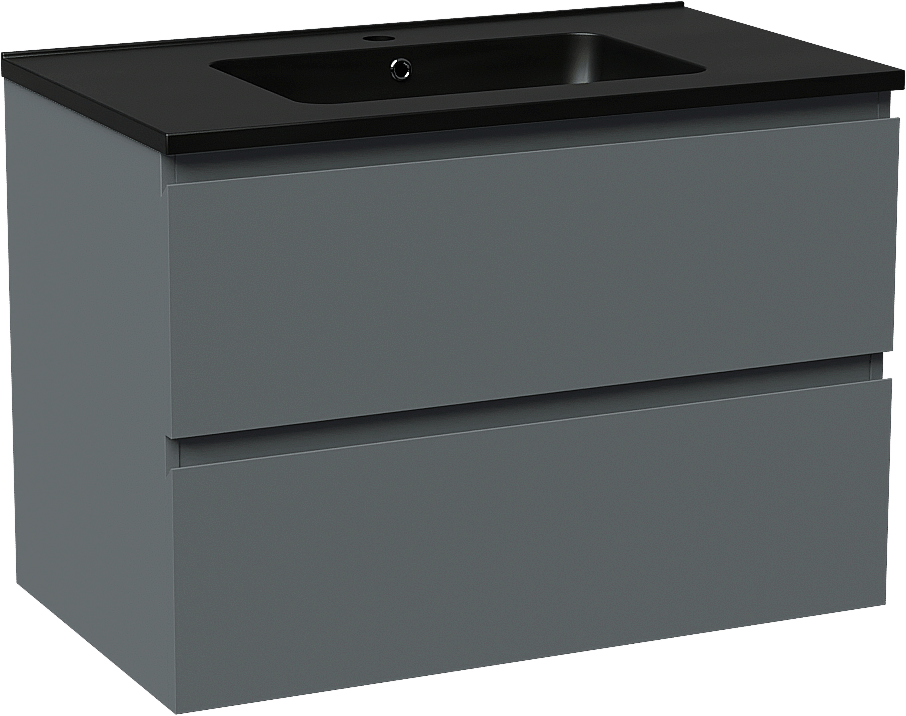Linie Lado zwevend badmeubel 80 x 46 cm blauw antraciet met Vano enkele wastafel in composietmarmer mat zwart