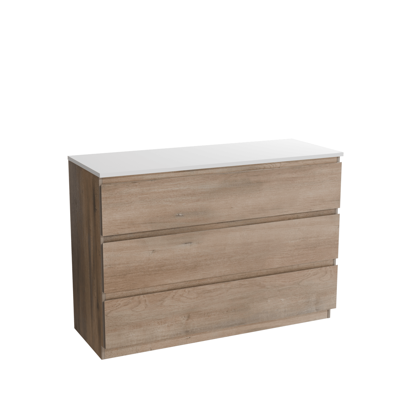 Linie Lado freistehendes Möbelstück Set: 120 x 46 cm, Graue Eiche, mit Lado Doppel Waschtischplatte, Marmorkomposit Weiß matt