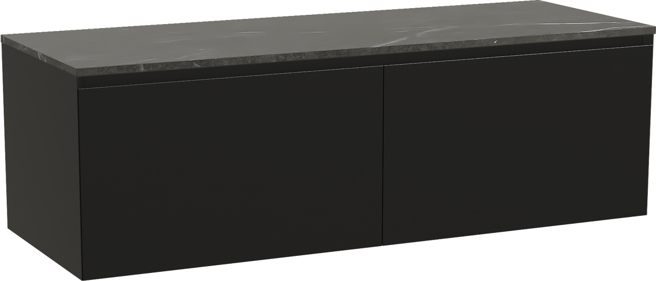 Balmani Idra zwevend badmeubel 150 x 55 cm mat zwart met Stretto enkel of dubbel wastafelblad in marmer pietra grey