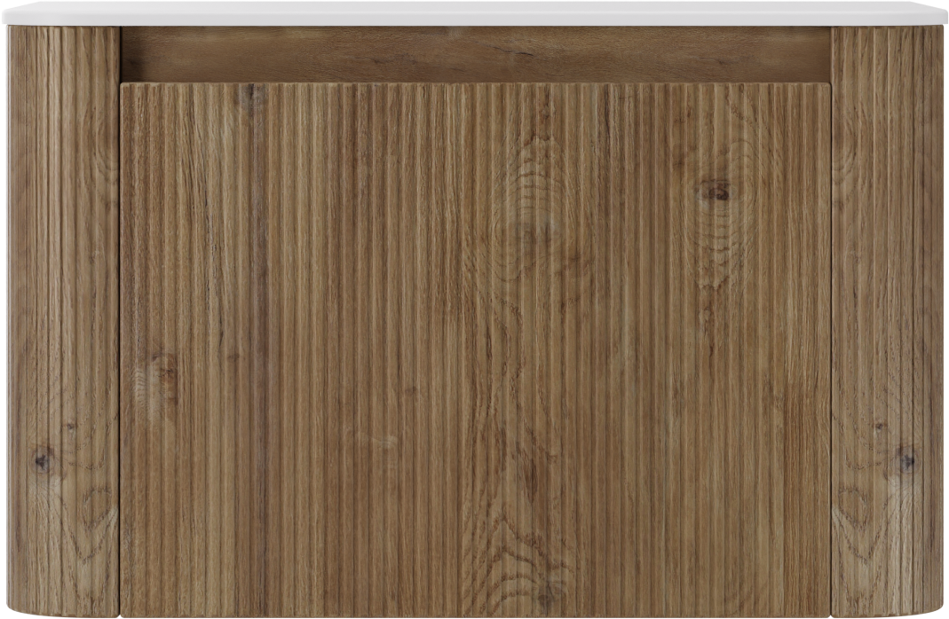 Storke Soft zwevend badkamermeubel 80 x 46 cm ruwe eik met Tavola Soft enkele tablet in solid surface mat wit, Verticale symmetrische rechte ribbel