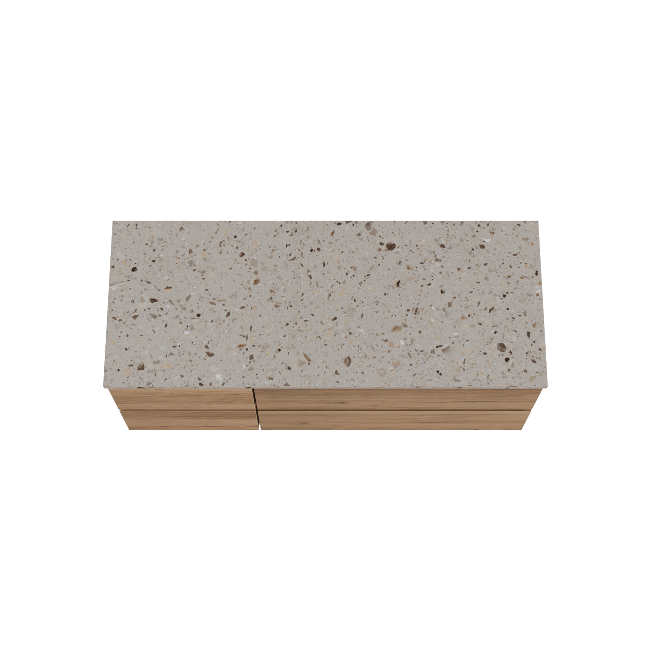 Balmani Lucida zwevend badkamermeubel 135 x 55 cm teak met Stretto enkel of dubbel tablet in terrazzo greige terrazzo