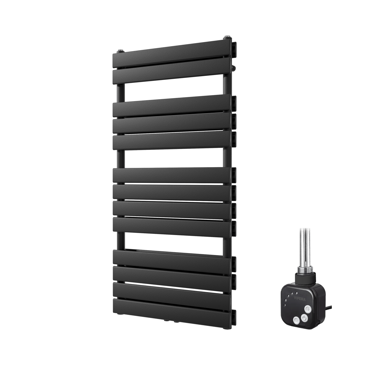 Vipera Vulcan dubbele handdoekradiator 60 x 123 cm elektrische verwarming mat zwart zij- en middenaansluiting 1000W, weerstand inbegrepen