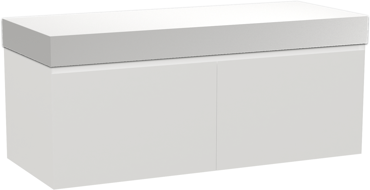 Balmani Idra hängendes Möbelstück Set: 135 x 55 cm, Weiß matt, mit Dominus Einzel- oder Doppel Waschtischplatte, Solid Surface Weiß matt
