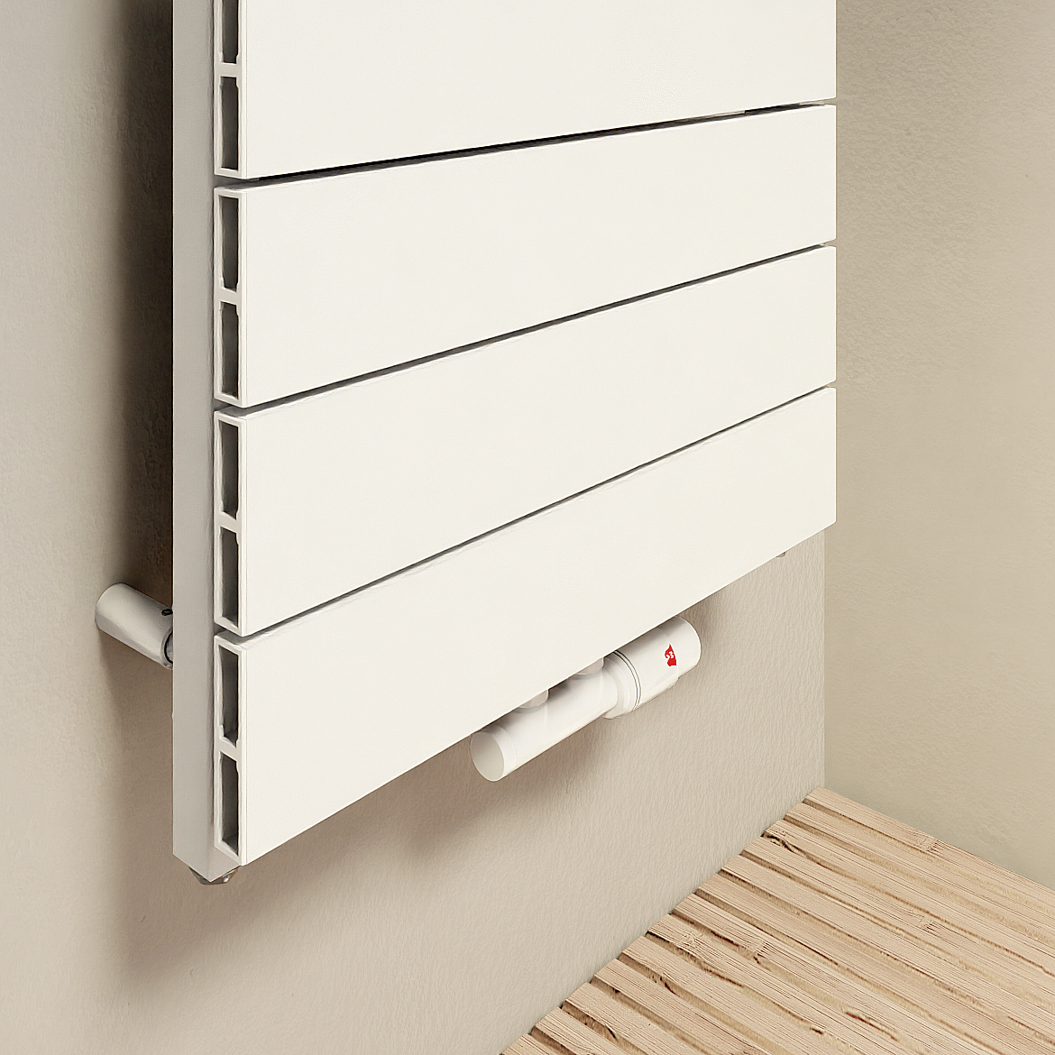 Vipera Teide enkele handdoekradiator 50 x 142 cm zowel elektrisch als cv mogelijk mat wit zij- en middenaansluiting 821W