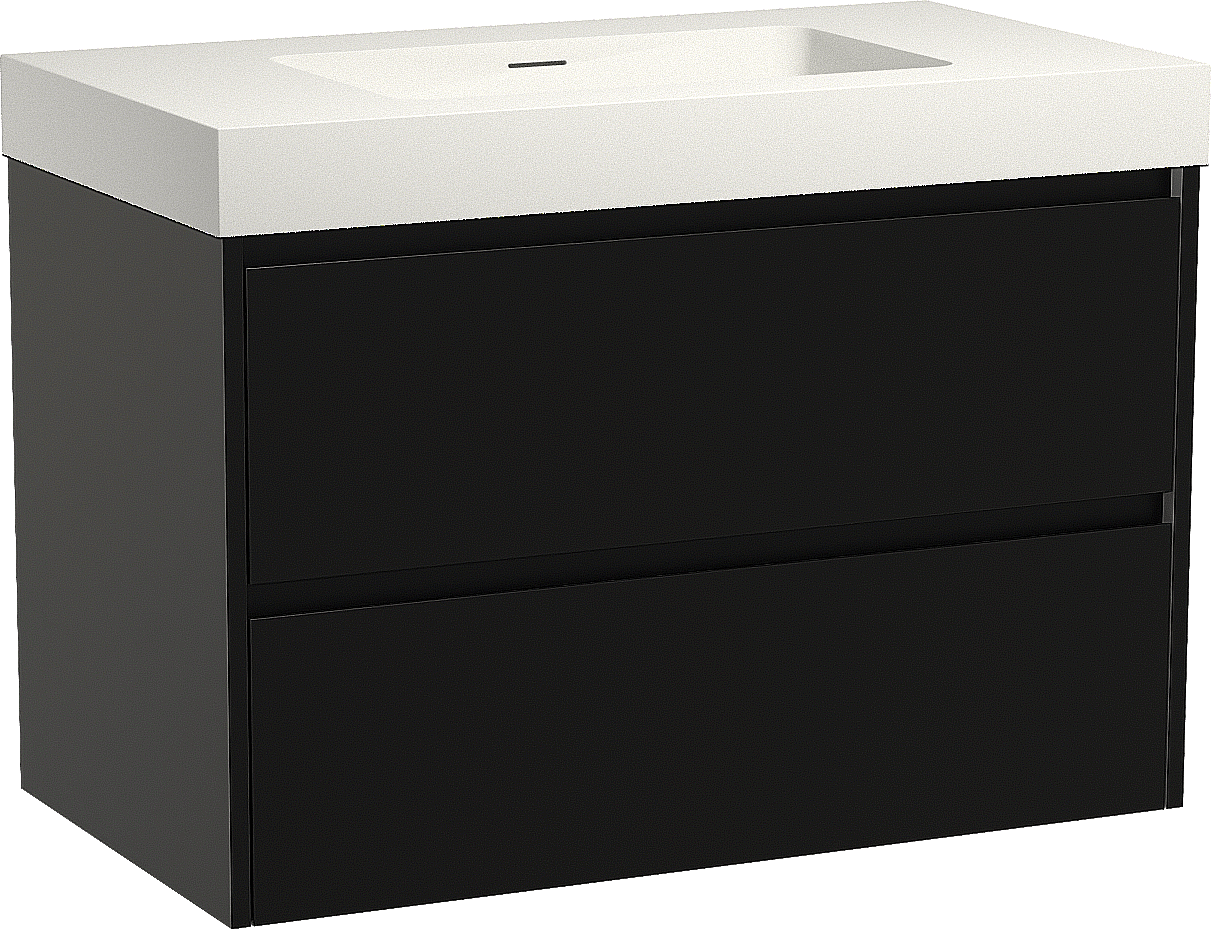 Storke Seda zwevend badmeubel 95 x 52 cm mat zwart met Mata High enkele wastafel in solid surface mat wit