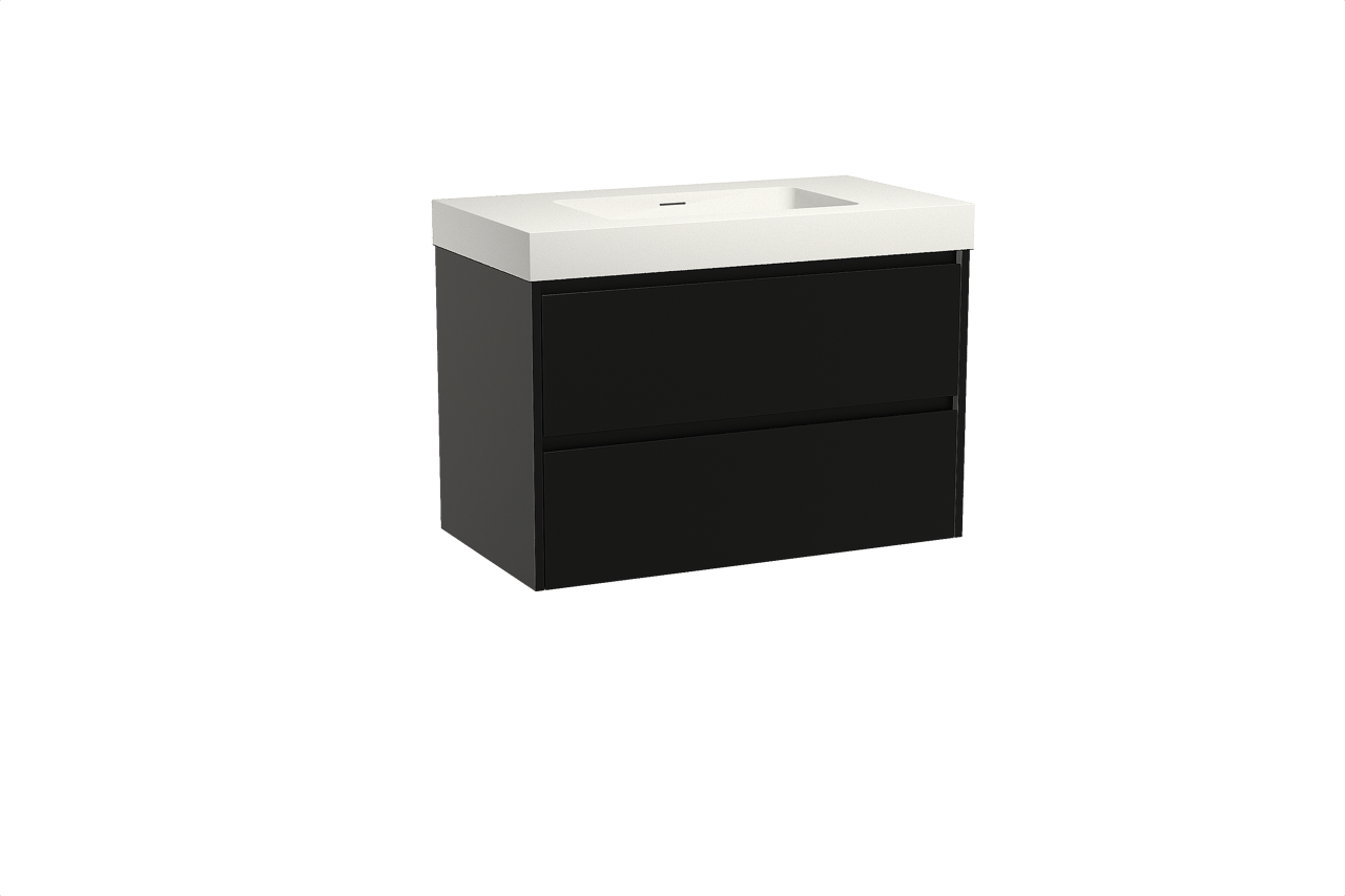 Storke Seda meuble salle de bains suspendu 95 x 52 cm noir mat avec Mata High plan simple en solid surface blanc mat