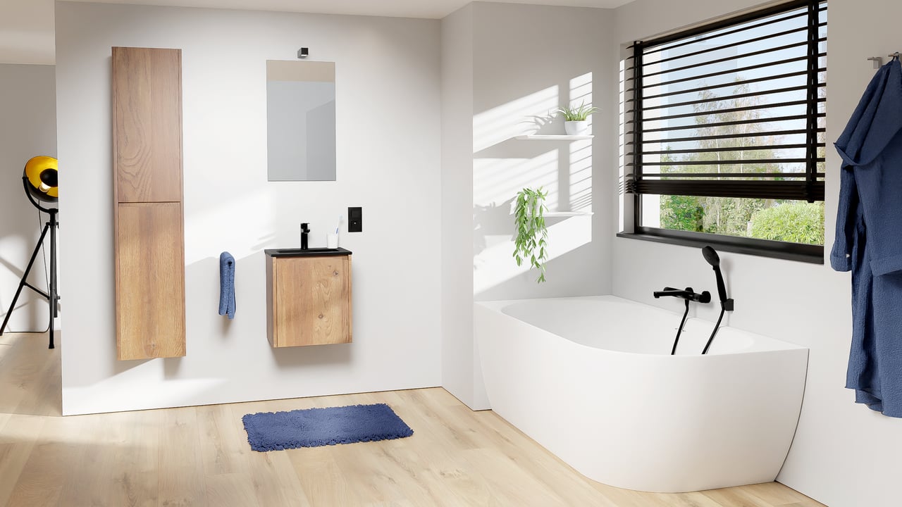 Storke Seda zwevend wastafelonderkast 45 x 35 cm ruw eiken deur