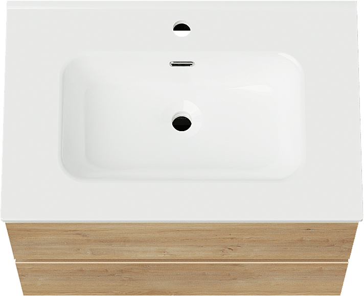 Linie Lado meuble salle de bains suspendu 70 x 46 cm chêne naturel avec Baro plan simple en porcelaine blanc brillant