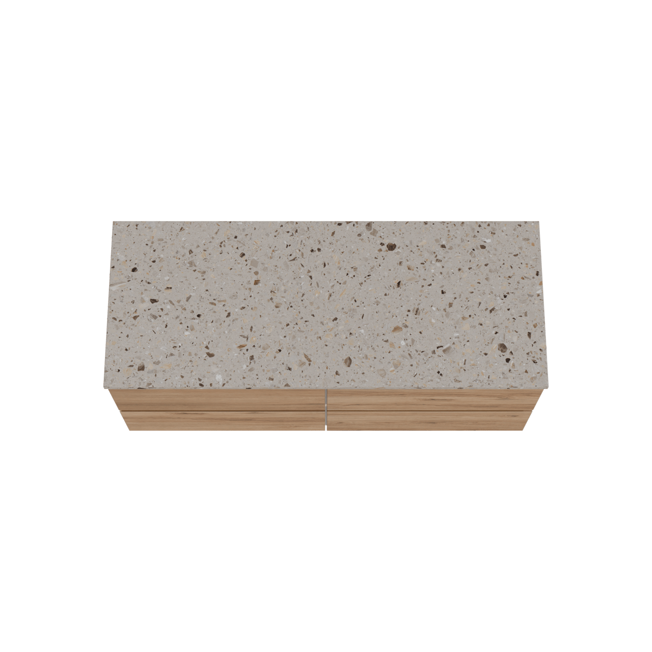Balmani Lucida zwevend badkamermeubel 135 x 55 cm teak met Stretto enkel of dubbel tablet in terrazzo greige terrazzo