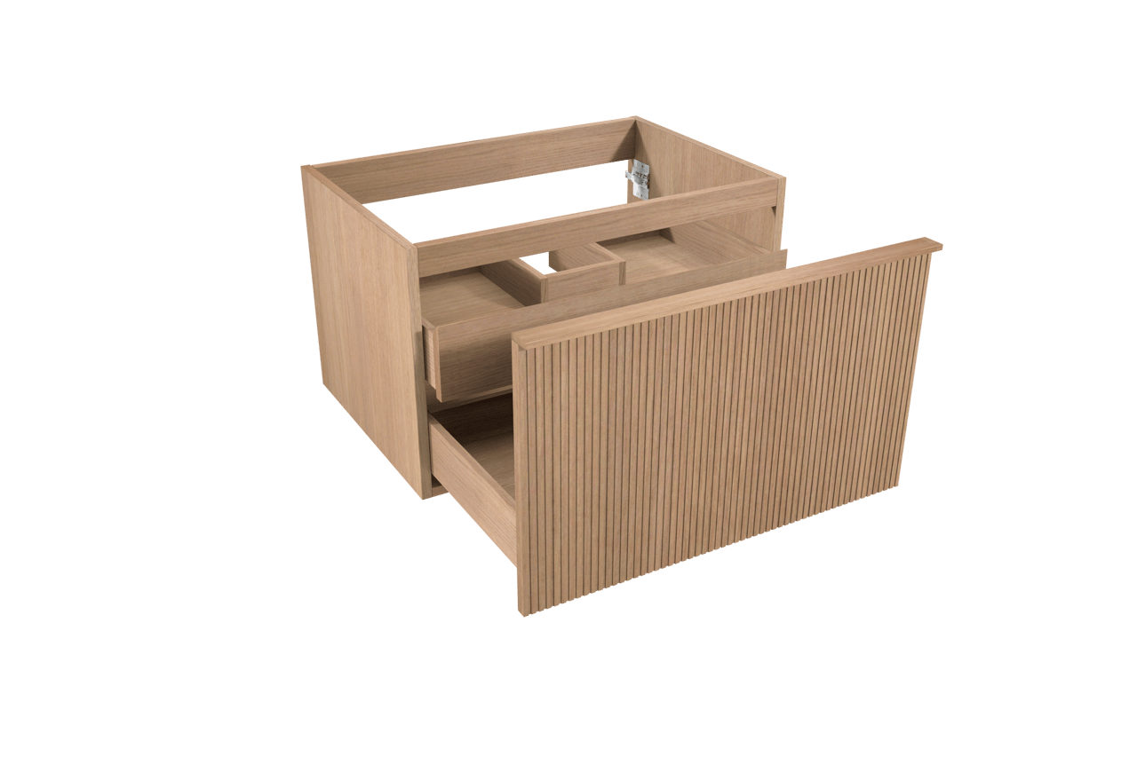 Balmani Forma hängender Waschbeckenunterschrank: 75 x 55 cm, Eiche Natur, 2 Schubladen