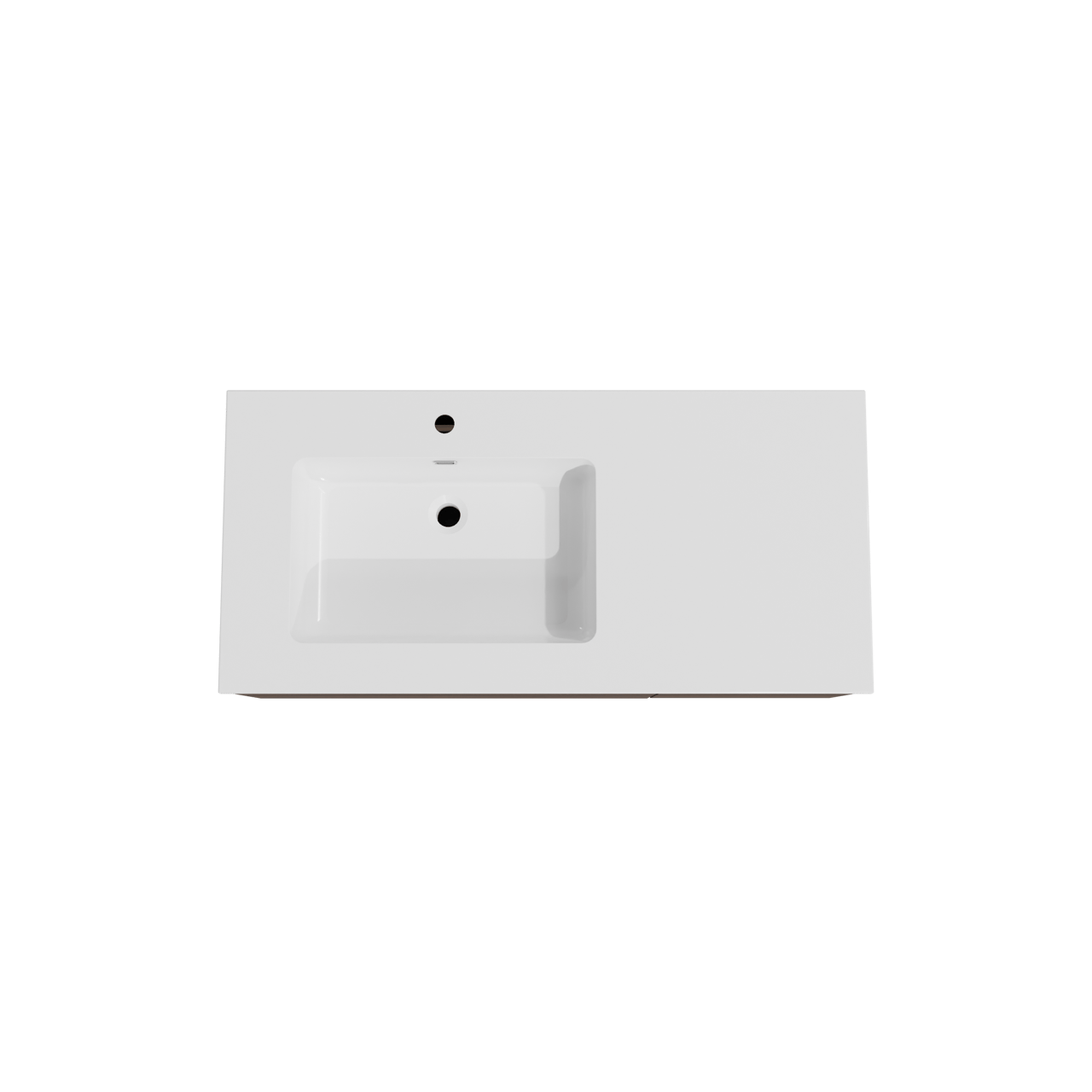 Storke Edge meuble salle de bains suspendu 110 x 52 cm noyer avec Diva vasque asymétrique gauche en marbre composite blanc brillant