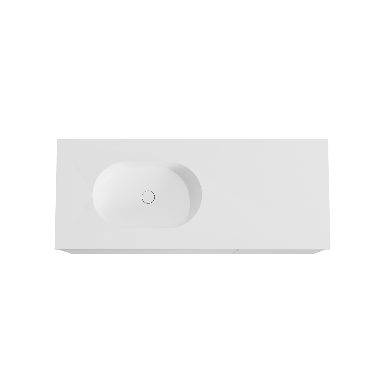 Balmani Mitra hängendes Möbelstück Set: 135 x 55 cm, Weiß matt, mit Tablo Oval Waschtisch links, Solid Surface Weiß matt