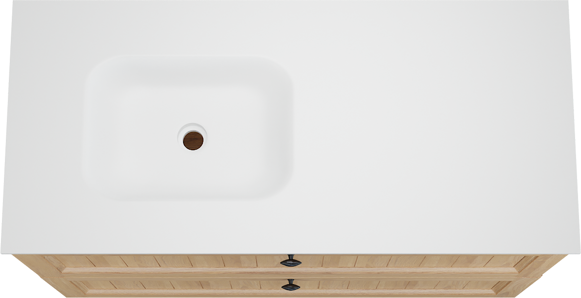 Balmani Lemon staand badkamermeubel 120 x 55 cm, fineer natuur eik met Tablo Arcato asymmetrisch linkse wastafel in mat wit