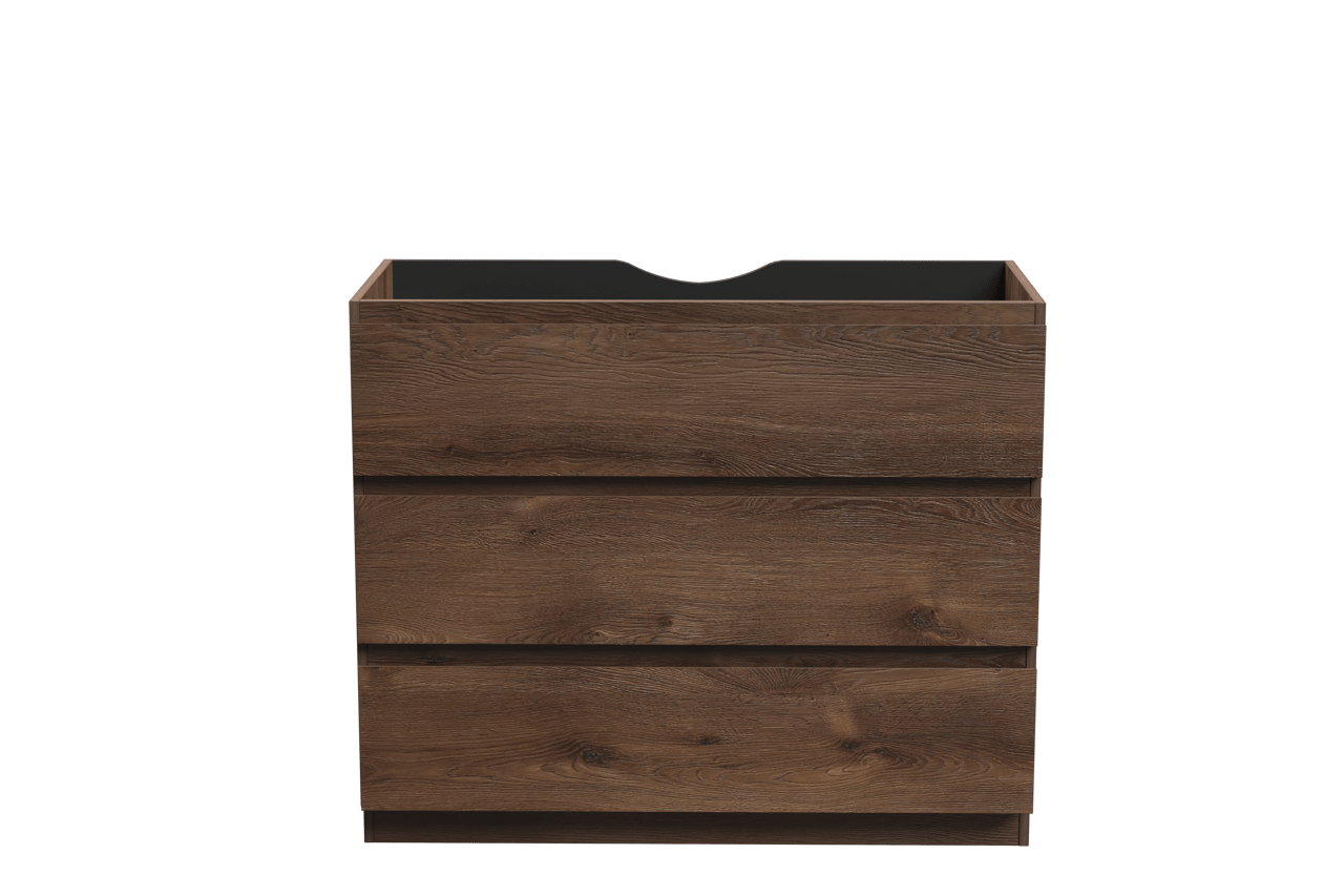 Linie Lado stehender Waschbeckenunterschrank: 100 x 46 cm, braune Eiche, 3 Schubladen