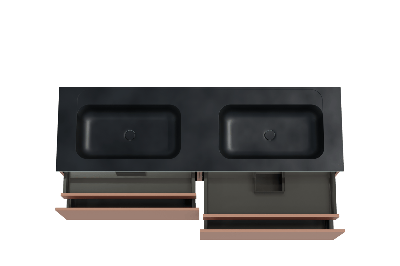 Balmani Sfera meuble salle de bains suspendu 180 x 55 cm cotto avec Tablo Strada double vasque en marbre composite noir mat