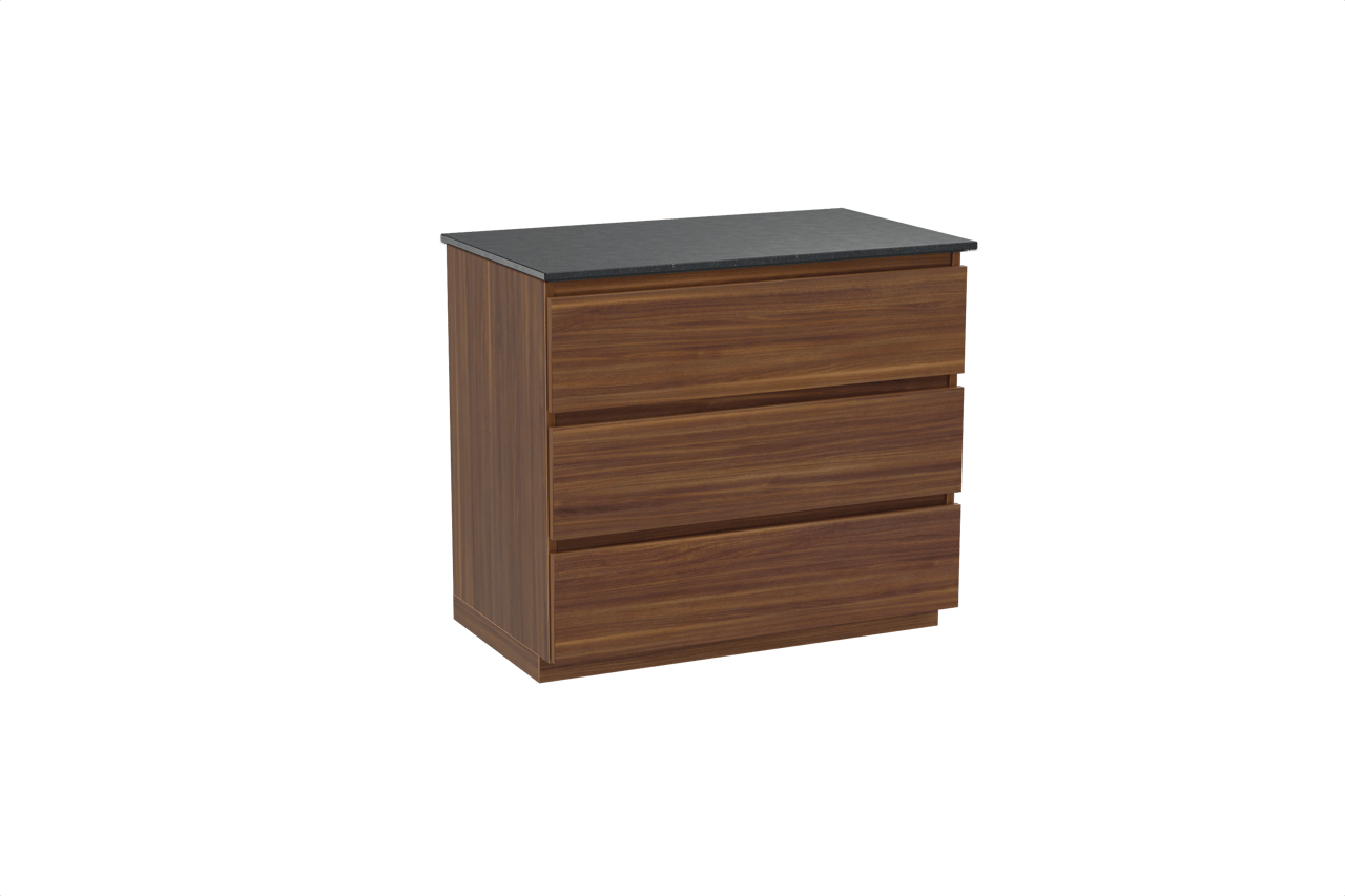 Balmani Lucida staand badkamermeubel 90 x 55 cm amerikaanse notelaar met Stretto enkel tablet in graniet zwart