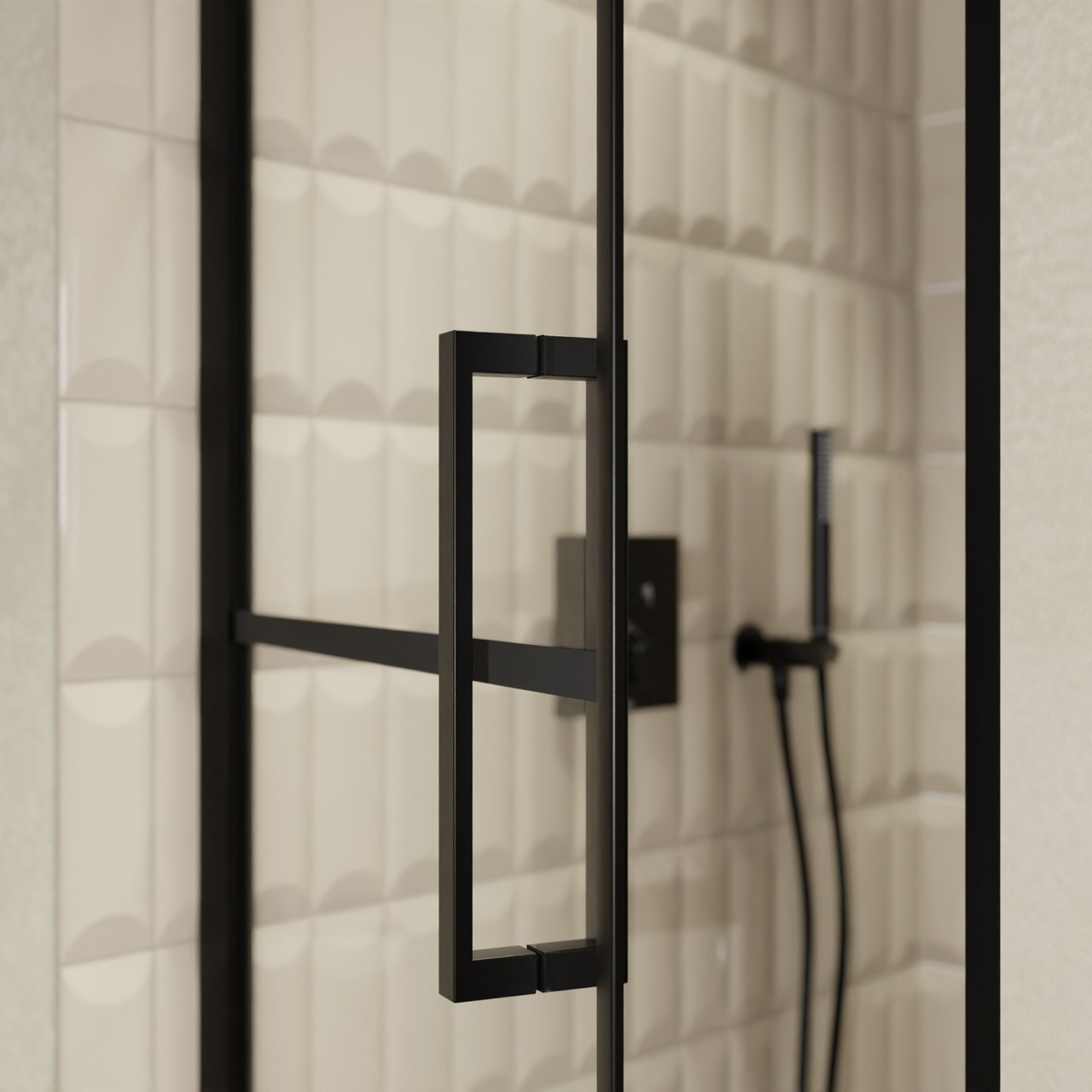 Balmani Senses Design douche draaideur links 90 cm x 210 cm Lined glas, Zwarte profielen