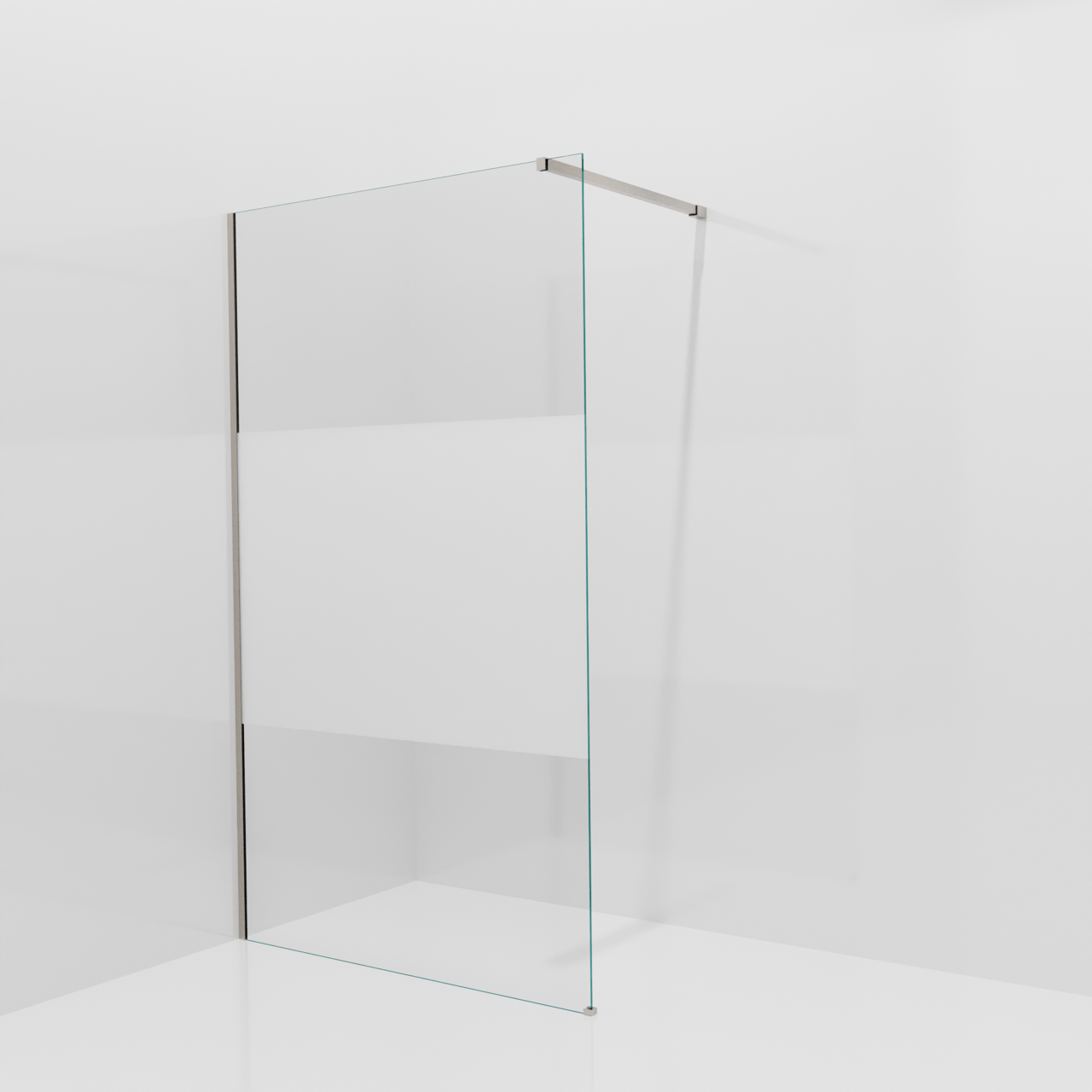 Balmani Modular Walk-In Dusche: 120 x 200 cm, Klarglas mit mattiertem Streifen, Profil Brushed CoolMetal