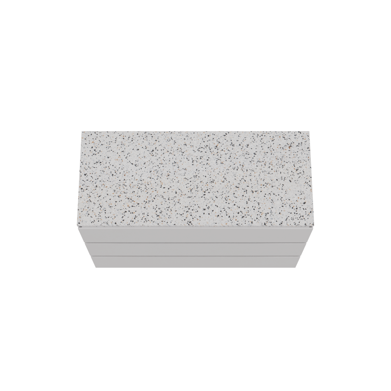 Storke Edge freistehendes Möbelstück Set: 120 x 52 cm, Weiß glänzend, mit Tavola Einzel- oder Doppel Waschtischplatte, Terrazzo in Weiß/Schwarz matt