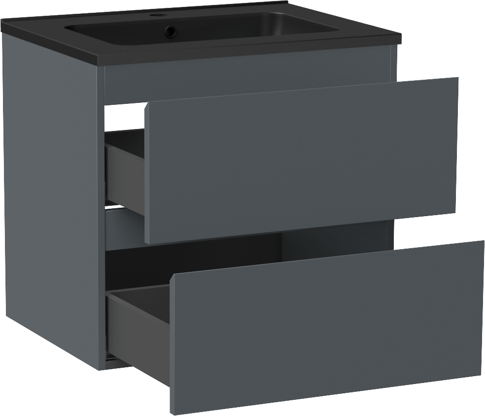 Linie Lado zwevend badmeubel 60 x 46 cm blauw antraciet met Vano enkele wastafel in composietmarmer mat zwart